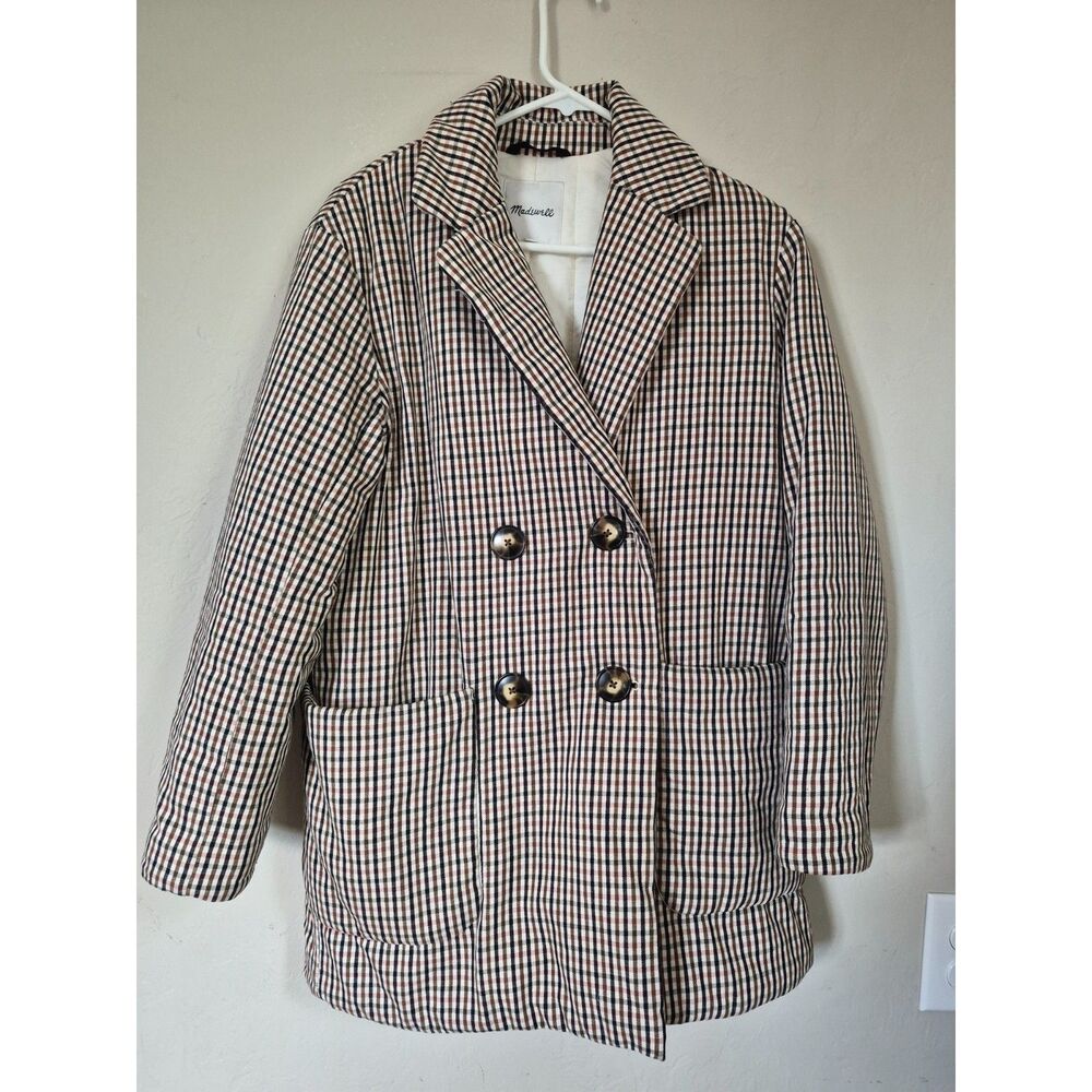 Madewell Quilted Plaid Insulated Blazer Jacket Shacket Black White Small - Picture 3 of 14